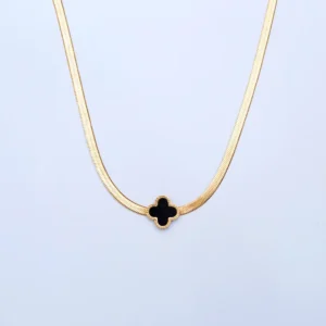Elegant Gold Necklace with Black Clover Pendant
