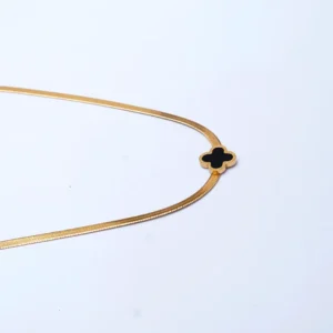 Elegant Gold Necklace with Black Clover Pendant