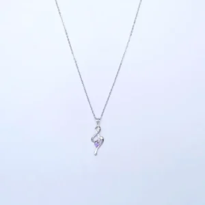 Graceful Silver Necklace with Purple Gemstone and Swirl Design