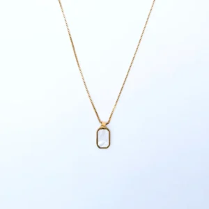 Elegant Gold Necklace with White Milky Stone Pendant