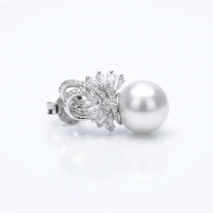 Elegant White Pearl and Diamond-Accented Stud Earring