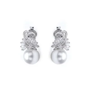 Elegant White Pearl and Diamond-Accented Stud Earring