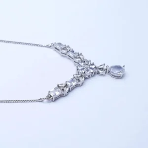 Close up crystal flower necklace set Pakistan silver crystal bridal necklace by Zevel