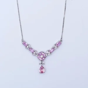 Elegant Pink Crystal Flower Necklace & Earrings Set for Women